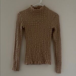 Zara Crinkled Beige Long Sleeve Top
